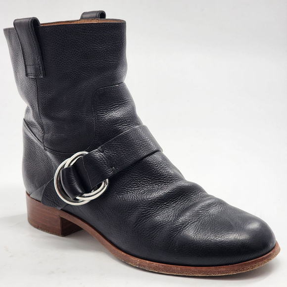 FRYE Ricki Ring Fold Strap Black Leather Ankle Boots Size 7 - Picture 3 of 9